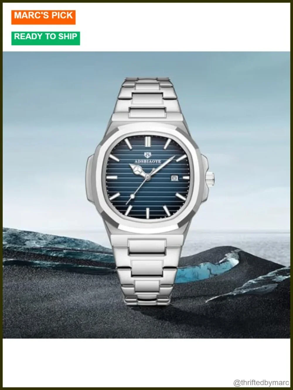 Men's Classic Square Watch Stainless Steel Analog Quartz Date Luminous Hands